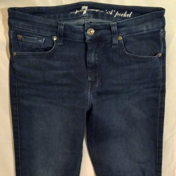 7 FOR ALL MANKIND - FLARED JEANS - DARK DENIM - SIZE 28 (EUC) - Picture 1 of 3